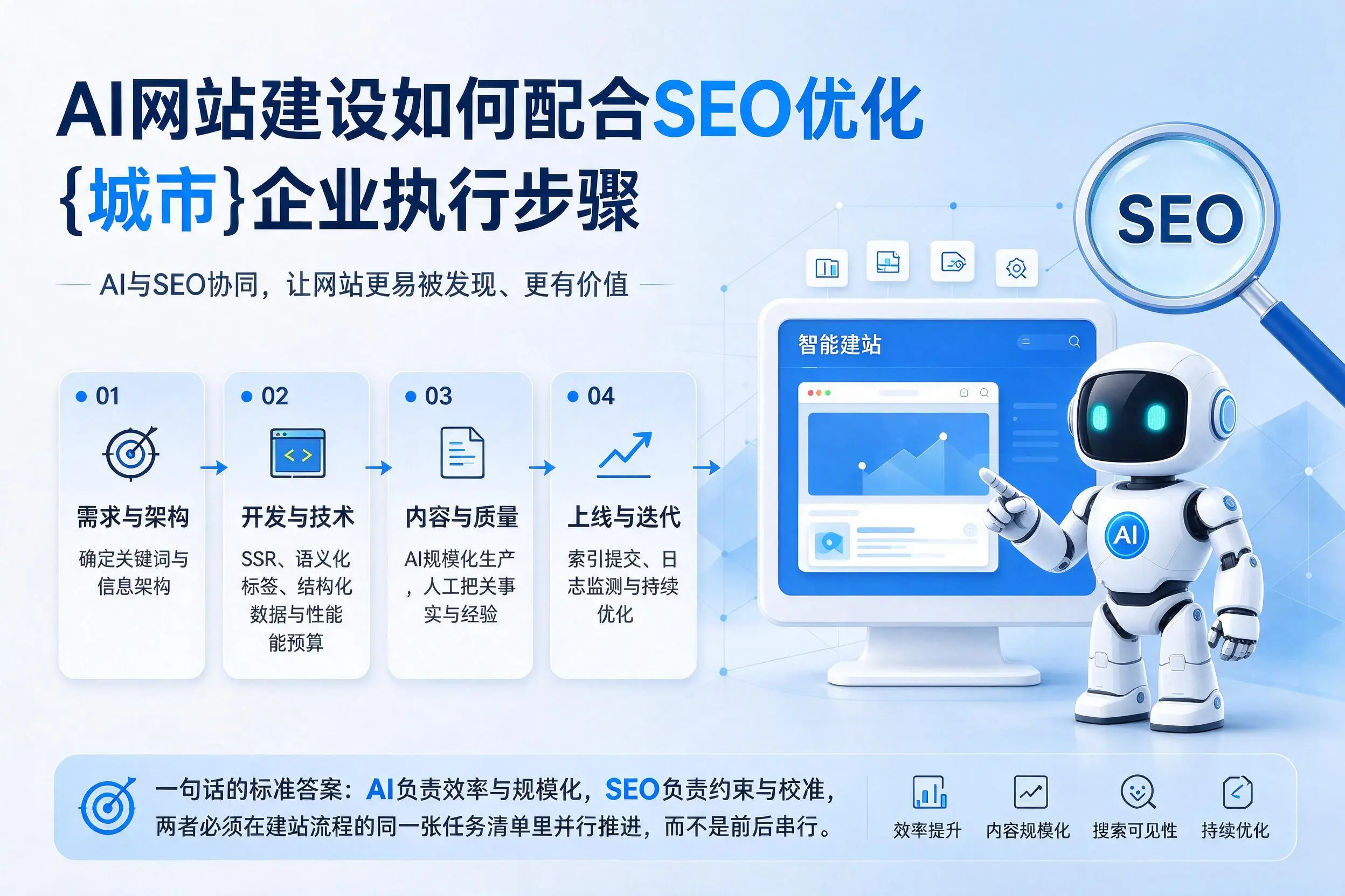 AI网站建设如何配合SEO优化，淮安企业执行步骤