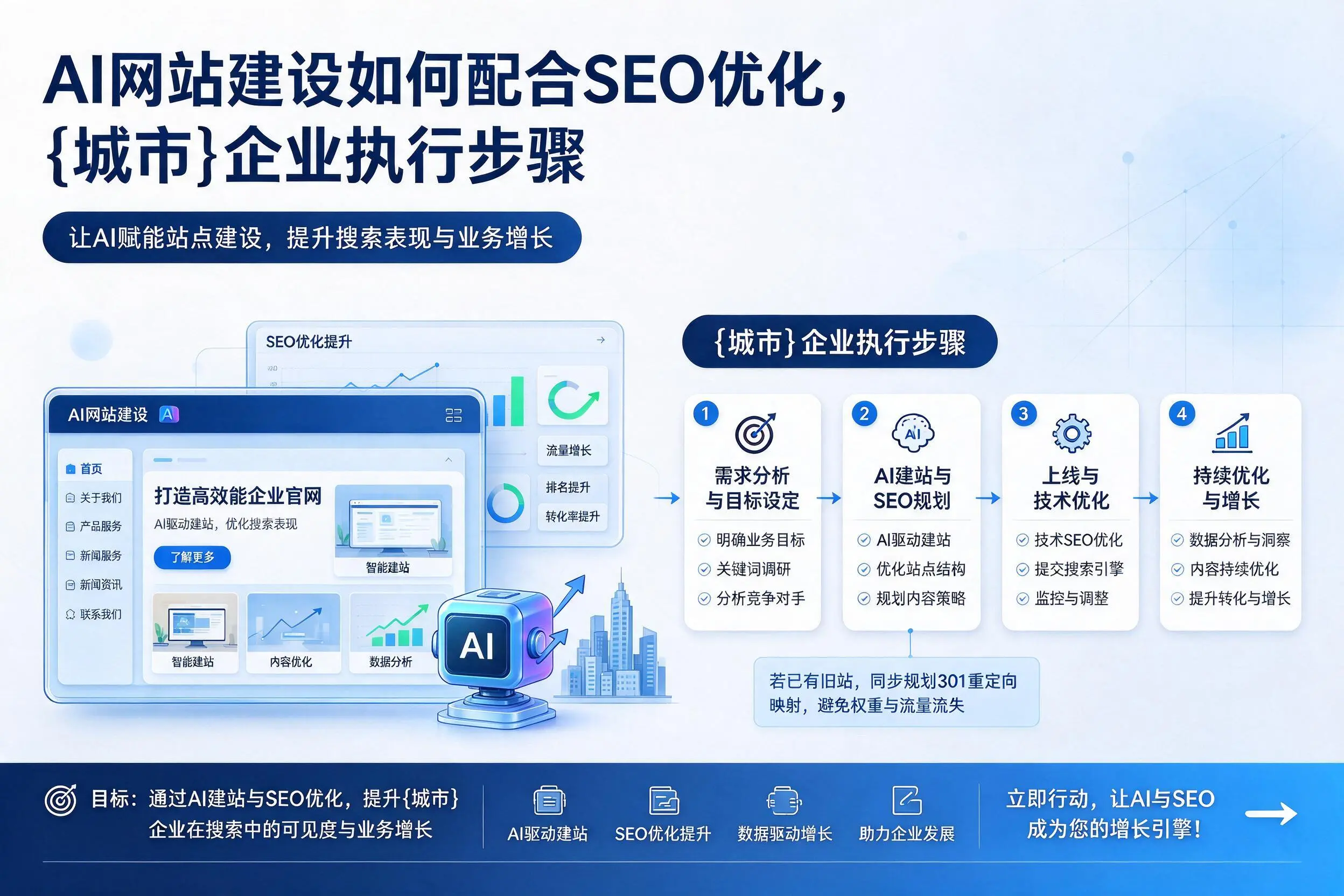 AI网站建设如何配合SEO优化，淮安企业执行步骤